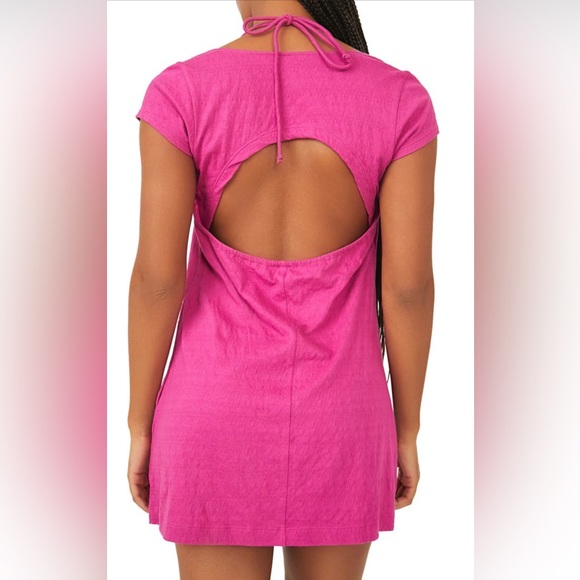 16. Free People Beach free-est Vivi Open Back Stretch Cotton Dress in Raspberry - Picture 2 of 8